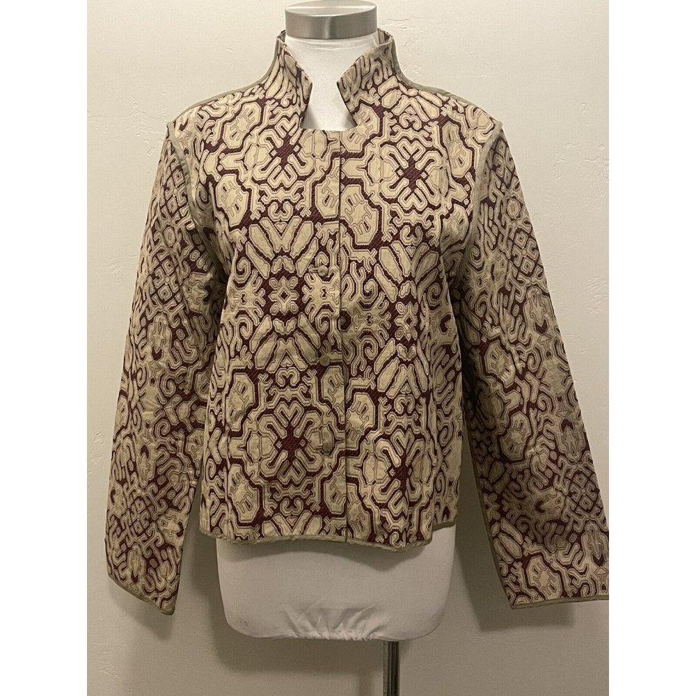 Annette Goertz Tailored Woven Patterned Women's Jacket in Cream and Burgundy